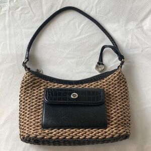 VTG Brighton woven raffia & leather bag black & tan